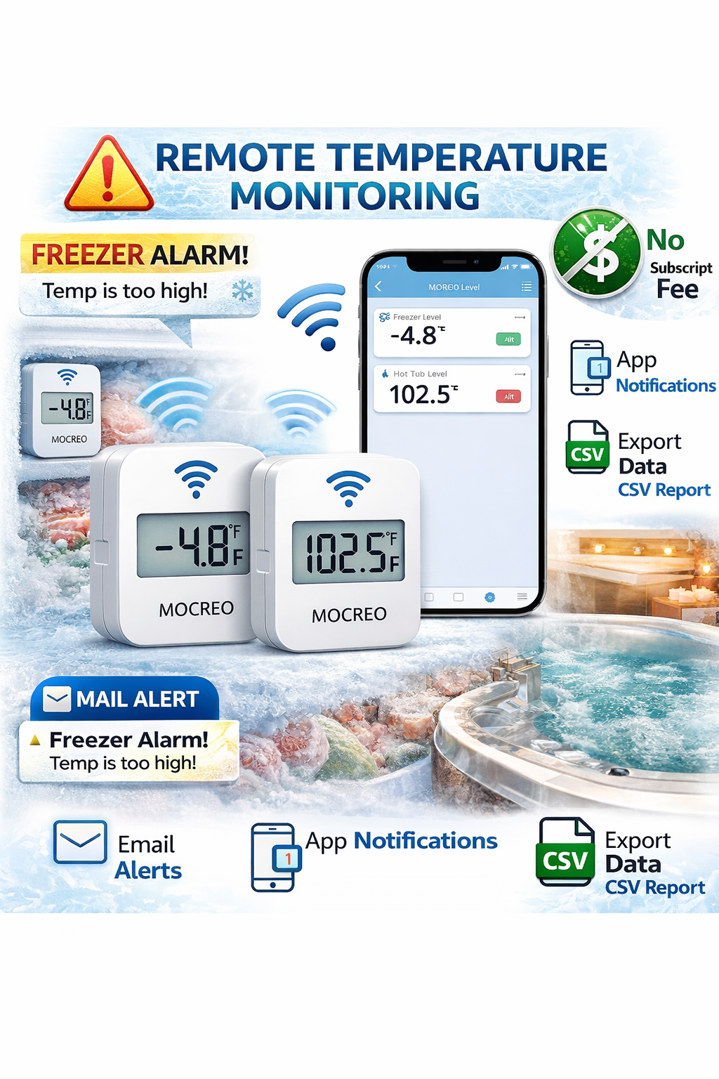 MOCREO WiFi Thermometer Freezer Alarm (2 Pack)